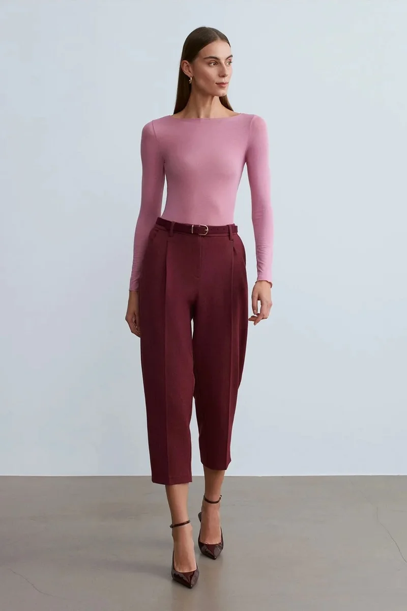 Dilvin Dusty Rose Pink DILVIN Slim Fit Boat Neck Long Sleeve Knit Blouse for Women | Best Price UAE
