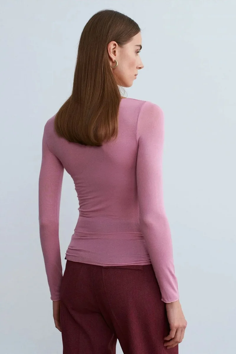 Dilvin Dusty Rose Pink DILVIN Slim Fit Boat Neck Long Sleeve Knit Blouse for Women | Best Price UAE