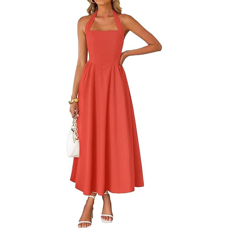 فستان نسائي أنيق لربيع 2026 بقصة A-Line طويلة ورقبة حبلي وأشرطة عريضة - Image 4