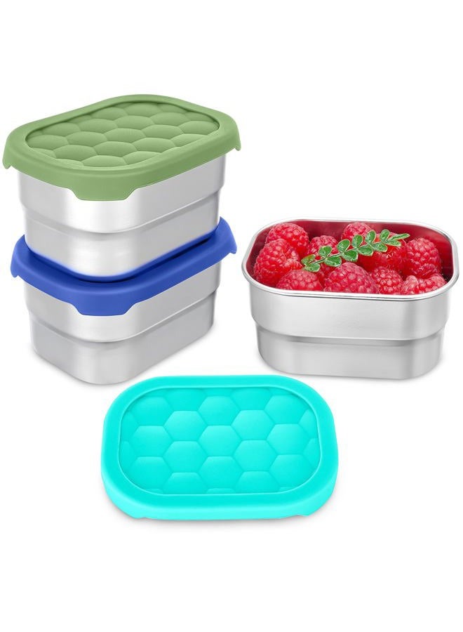 Gencywe 3 Pack Stainless Steel Snack Containers for Kids, 8 oz Easy Open Leak Proof Small Toddler Snack Containers with Silicone Lids, Stackable Metal Lunch Box for Daycare and School (Blue) - Image 1