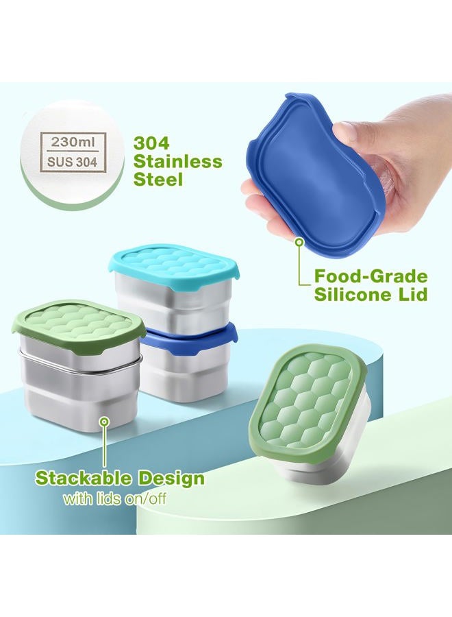 Gencywe 3 Pack Stainless Steel Snack Containers for Kids, 8 oz Easy Open Leak Proof Small Toddler Snack Containers with Silicone Lids, Stackable Metal Lunch Box for Daycare and School (Blue) - Image 4