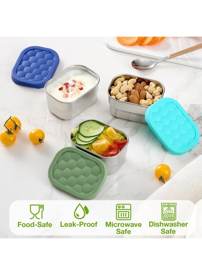 Gencywe 3 Pack Stainless Steel Snack Containers for Kids, 8 oz Easy Open Leak Proof Small Toddler Snack Containers with Silicone Lids, Stackable Metal Lunch Box for Daycare and School (Blue) - Image 3