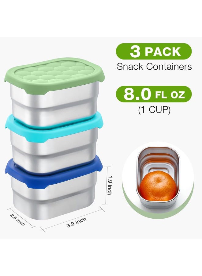 Gencywe 3 Pack Stainless Steel Snack Containers for Kids, 8 oz Easy Open Leak Proof Small Toddler Snack Containers with Silicone Lids, Stackable Metal Lunch Box for Daycare and School (Blue) - Image 2