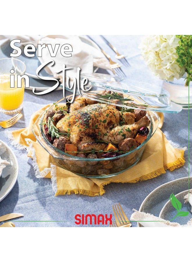 SIMAX Casserole Dish For Oven Glass Baking Dish With Lid Ridged Design For Low Fat Cooking Microwave Oven And Dishwasher Safe Cookware Borosilicate Glassware 2.6 Qt. Round Baking Dish - Image 5