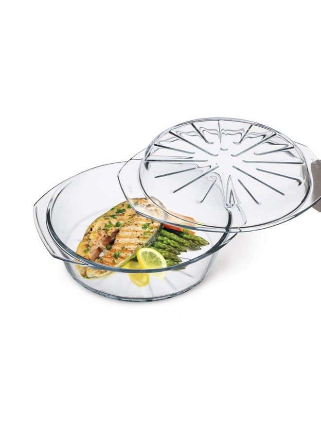 SIMAX Casserole Dish For Oven Glass Baking Dish With Lid Ridged Design For Low Fat Cooking Microwave Oven And Dishwasher Safe Cookware Borosilicate Glassware 2.6 Qt. Round Baking Dish - Image 1