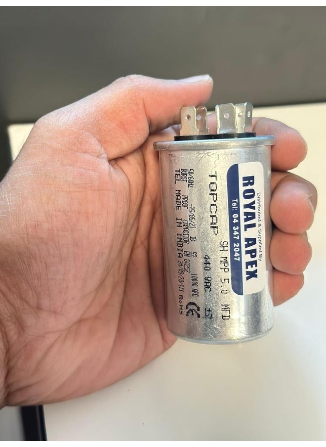 Royal Apex Burst Proof 2 Pin Round Capacitor With Aluminium Housing For Ac, Motor Compressor Etc | En60252 Ces2 Rohs Standards | Made In India (2 Pin 5Mfd (5F))  - Image 2