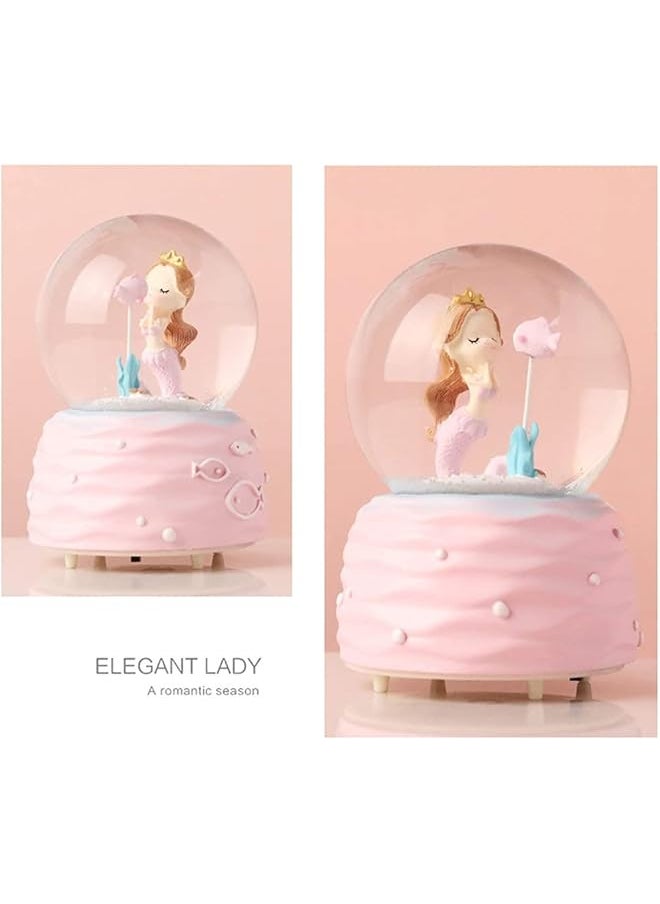 erorex - Snow Globes Mermaid Snowglobes With Musical Led Lights Glitter Display Decoration Home Decor For Kids Room Essentials Birthday Gift Precious Keepsake Cute Novelty Gifts And Collectibles Pink - Image 1