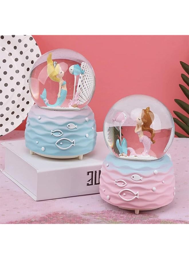 erorex - Snow Globes Mermaid Snowglobes With Musical Led Lights Glitter Display Decoration Home Decor For Kids Room Essentials Birthday Gift Precious Keepsake Cute Novelty Gifts And Collectibles Pink - Image 1