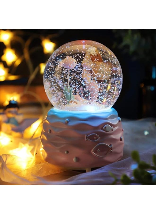 erorex - Snow Globes Mermaid Snowglobes With Musical Led Lights Glitter Display Decoration Home Decor For Kids Room Essentials Birthday Gift Precious Keepsake Cute Novelty Gifts And Collectibles Pink - Image 1