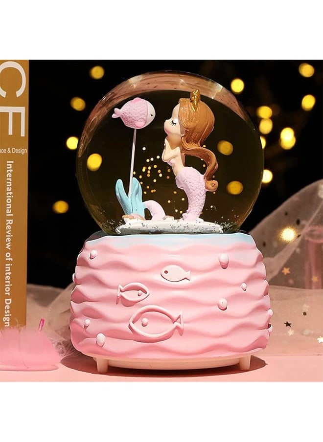 erorex - Snow Globes Mermaid Snowglobes With Musical Led Lights Glitter Display Decoration Home Decor For Kids Room Essentials Birthday Gift Precious Keepsake Cute Novelty Gifts And Collectibles Pink - Image 1