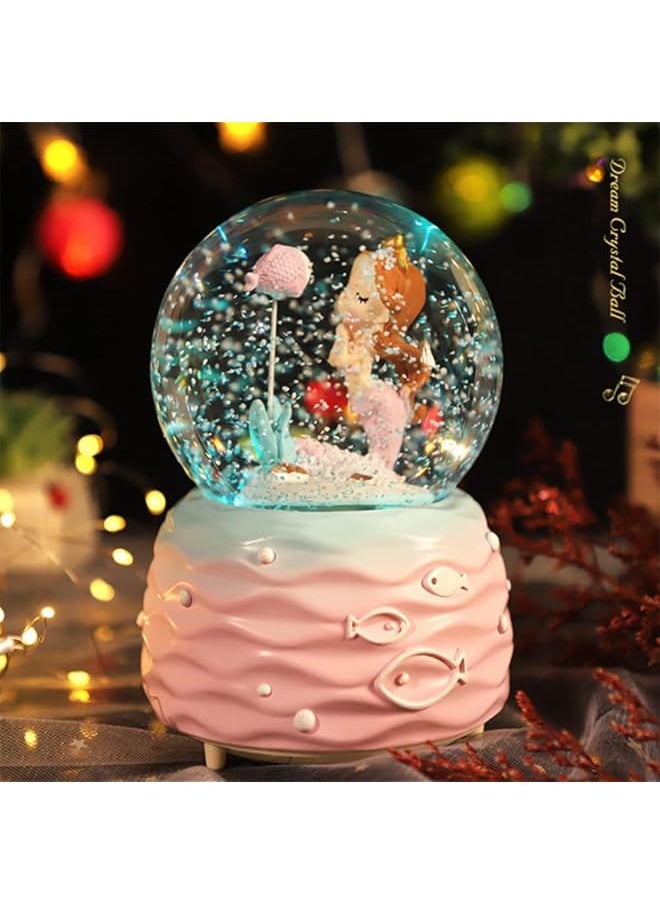 erorex - Snow Globes Mermaid Snowglobes With Musical Led Lights Glitter Display Decoration Home Decor For Kids Room Essentials Birthday Gift Precious Keepsake Cute Novelty Gifts And Collectibles Pink - Image 1