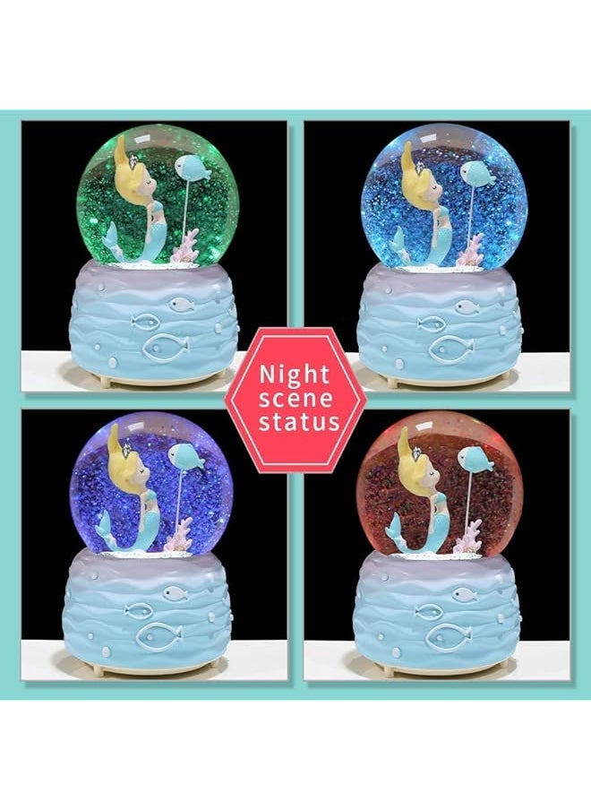 erorex - Snow Globes Mermaid Snowglobes With Musical Led Lights Glitter Display Decoration Home Decor For Kids Room Essentials Birthday Gift Precious Keepsake Cute Novelty Gifts And Collectibles Pink - Image 1