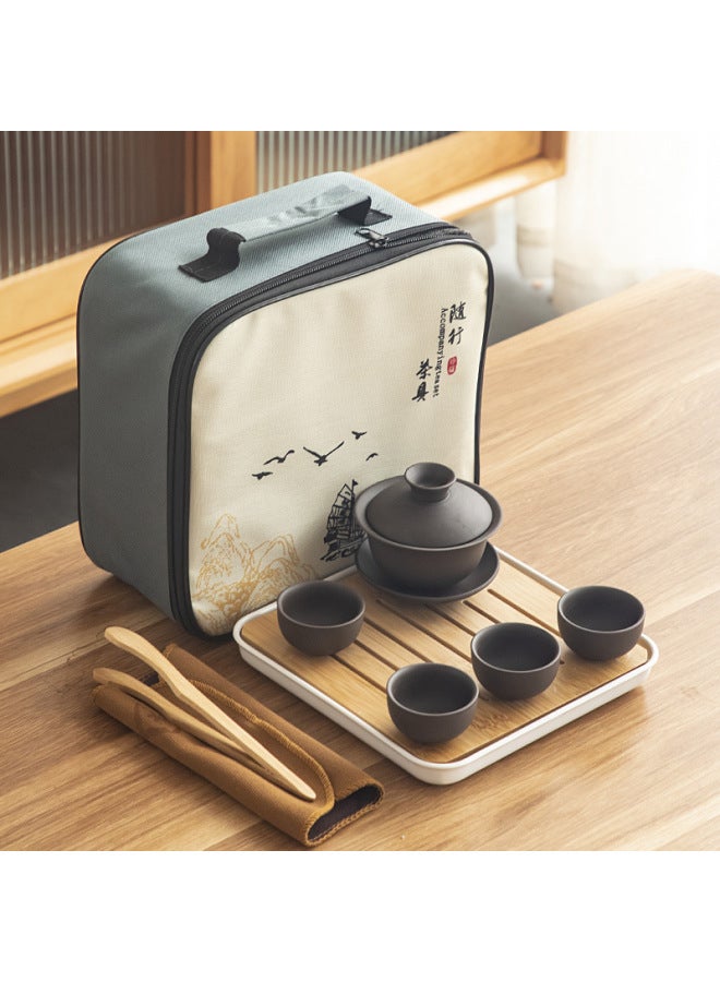 Outdoor Portable Travel Kung Fu Tea Set Ceramic Tea Set One Pot Four Cups Complete Set Gift Printed Logo