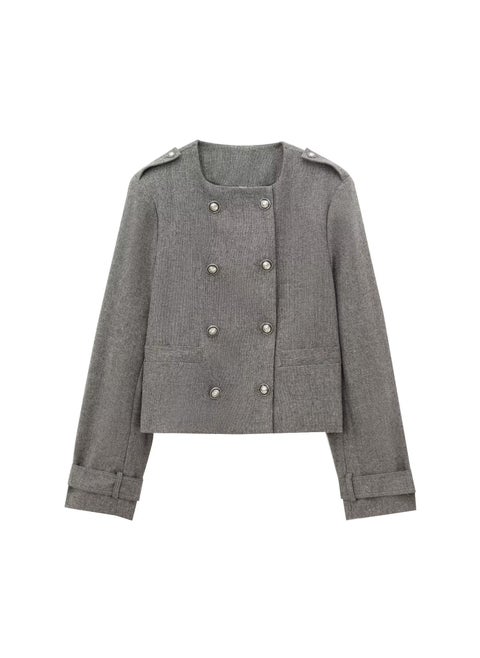Wool Blend Pleated Skirt Set with Double Buttoned Jacket Elegance Style Two-Piece Womens Wear Made in Mainland China Tops