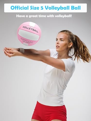 Stavanicen Volleyball Official Size 5 Volleyball for Indoor Outdoor, Soft Touch Volleyballs for Adults Beach Play Pool Game Gym Training Play, Durable Design, with Ball Pump (Pink) - Image 2