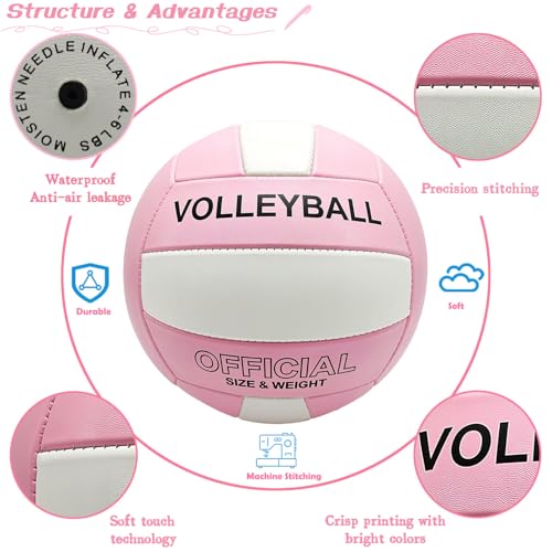Stavanicen Volleyball Official Size 5 Volleyball for Indoor Outdoor, Soft Touch Volleyballs for Adults Beach Play Pool Game Gym Training Play, Durable Design, with Ball Pump (Pink) - Image 4