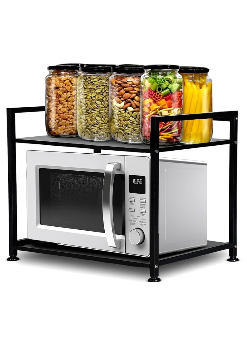 Reom Enterprise Reom Enterprise Metal Microwave Stand Microwave OTG Stand for Kitchen Counter Double Platform for Extra Storage with Hooks Kitchen Oven RackBlack Tiered Shelf  - Image 1