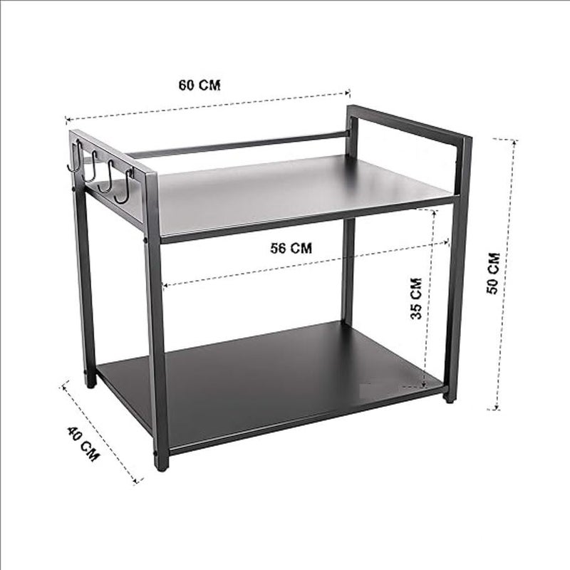 Reom Enterprise Reom Enterprise Metal Microwave Stand Microwave OTG Stand for Kitchen Counter Double Platform for Extra Storage with Hooks Kitchen Oven RackBlack Tiered Shelf  - Image 4