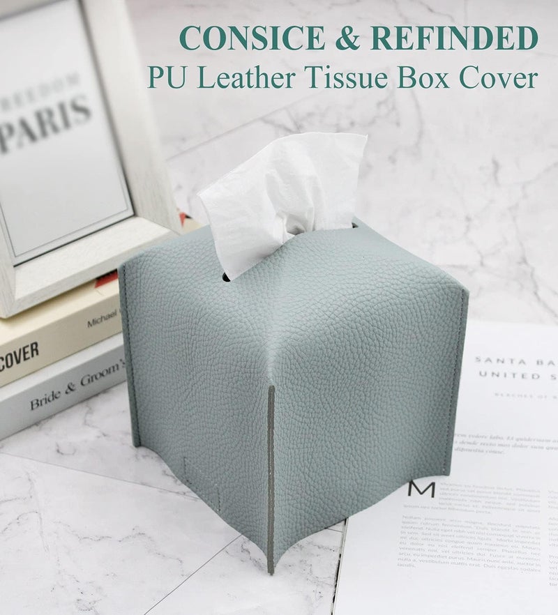 Livelab Tissue Box Cover Holder, Square Modern Decoration PU Leather Facial Tissues Case Roll Paper Dispenser for Bathroom Vanity Countertop, Night Stands, Office Desk Car 5X5X5'' | Water Blue - Image 4