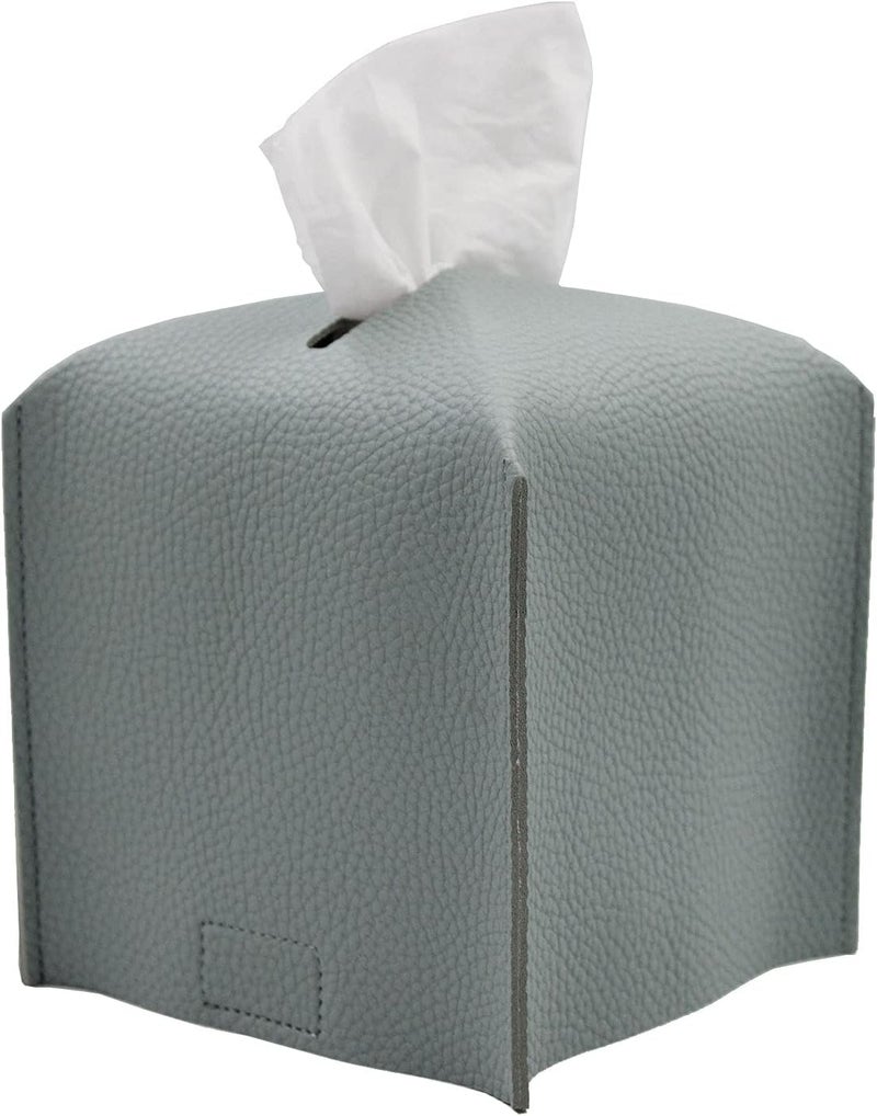 Livelab Tissue Box Cover Holder, Square Modern Decoration PU Leather Facial Tissues Case Roll Paper Dispenser for Bathroom Vanity Countertop, Night Stands, Office Desk Car 5X5X5'' | Water Blue - Image 1