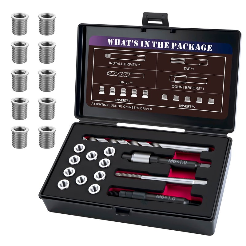 SENNMONN M6X10 Thread Repair Kit with 94mm Insert HSS Drill Tap Installation Driver Counterbore Stainless Steel Insert M6X10X94mmX10 PCS - Image 2