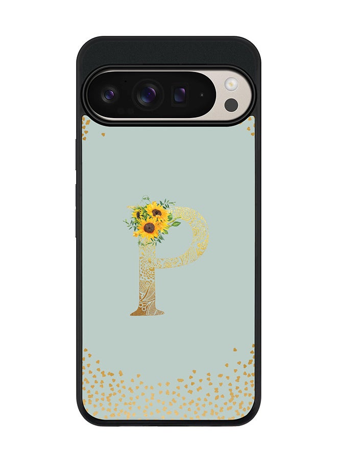 Stylizedd For Google Pixel 9 Pro XL Case,Slim fit Camera Protection, Shockproof Thin Phone cover - Custom Floral Monogram - P (Light Grey )  - Image 1