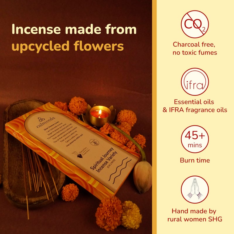 Calmveda Natural Incense Sticks Variety Pack - (5 Variants) Charcoal Free Inscents-Sticks, Made from Upcycled Flowers | Sacred Insence-Sticks from All Cultures (Inciensos Aromaticos) - Image 2