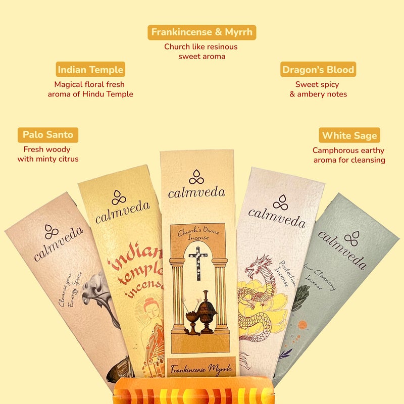 Calmveda Natural Incense Sticks Variety Pack - (5 Variants) Charcoal Free Inscents-Sticks, Made from Upcycled Flowers | Sacred Insence-Sticks from All Cultures (Inciensos Aromaticos) - Image 3