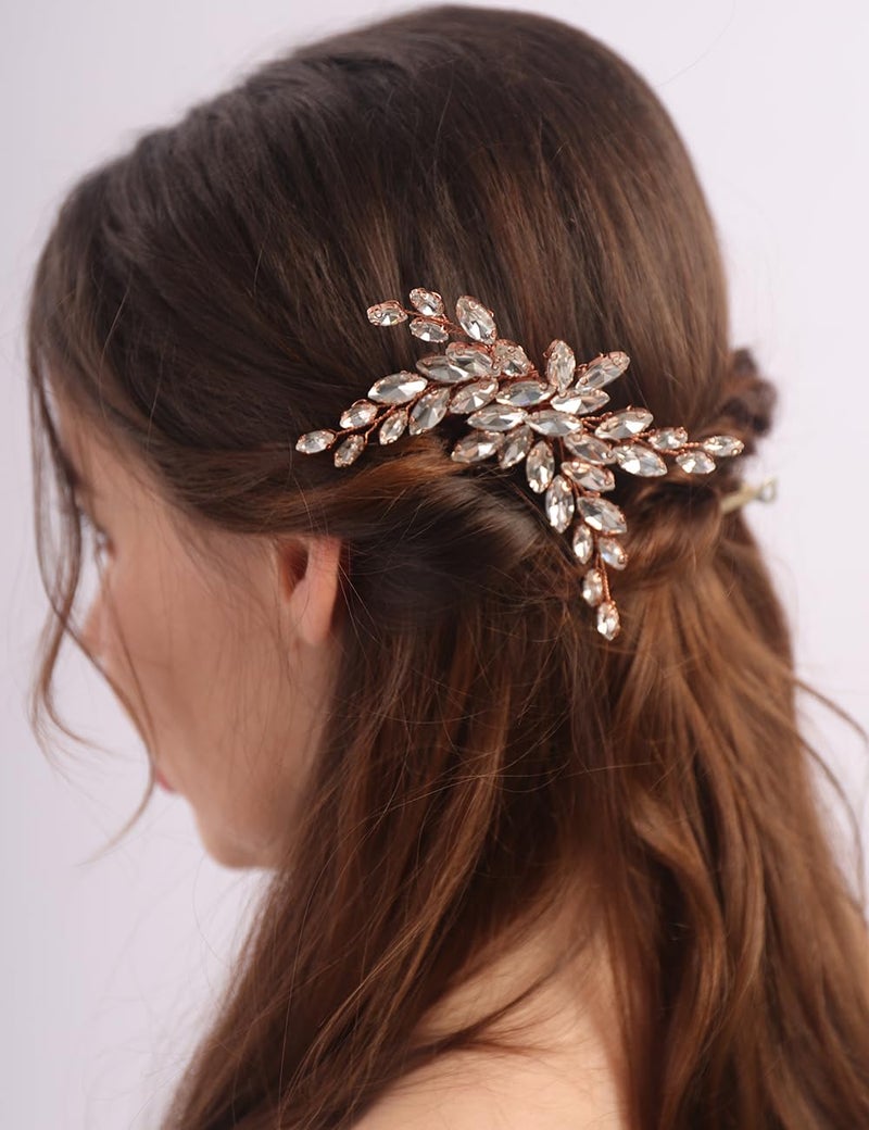 BERYUAN Dainty Crystal Rhinestone Hair Comb Rose Gold Wedding Hair Side Comb Teardrop Rhinestone Headpiece Bridal Hair Comb Crystal Wedding Hair Accessories for Brides Bridesmaid