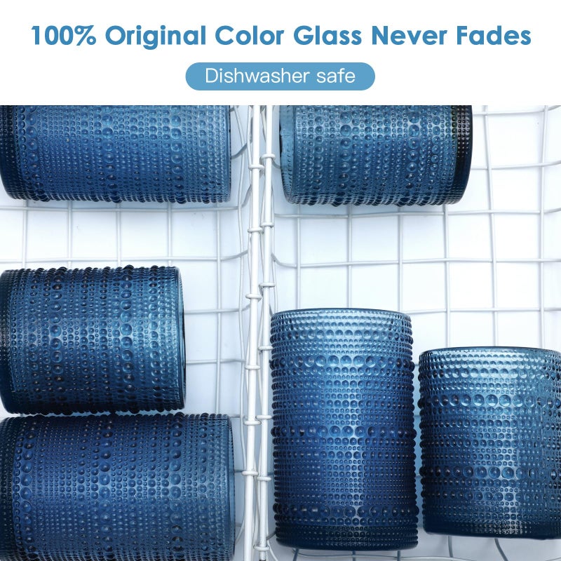 KMIGRUAN Large Hobnail Drinking Glasses Set of 6, 15oz Blue Vintage Glassware, Embossed Glass Cups, Water Tumbler, Highball Glasses For Beer, Juice And Various Mixed Drinks - Image 5
