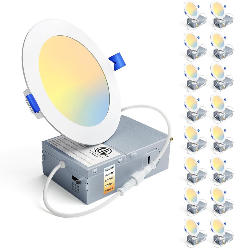 Ensenior 16 Pack 4 Inch LED Recessed Ceiling Light, Dimmable, 2700K-5000K 5CCT, 750LM 9W 120V, High Brightness Canless Wafer Downlight - ETL&FCC&IC - Image 1