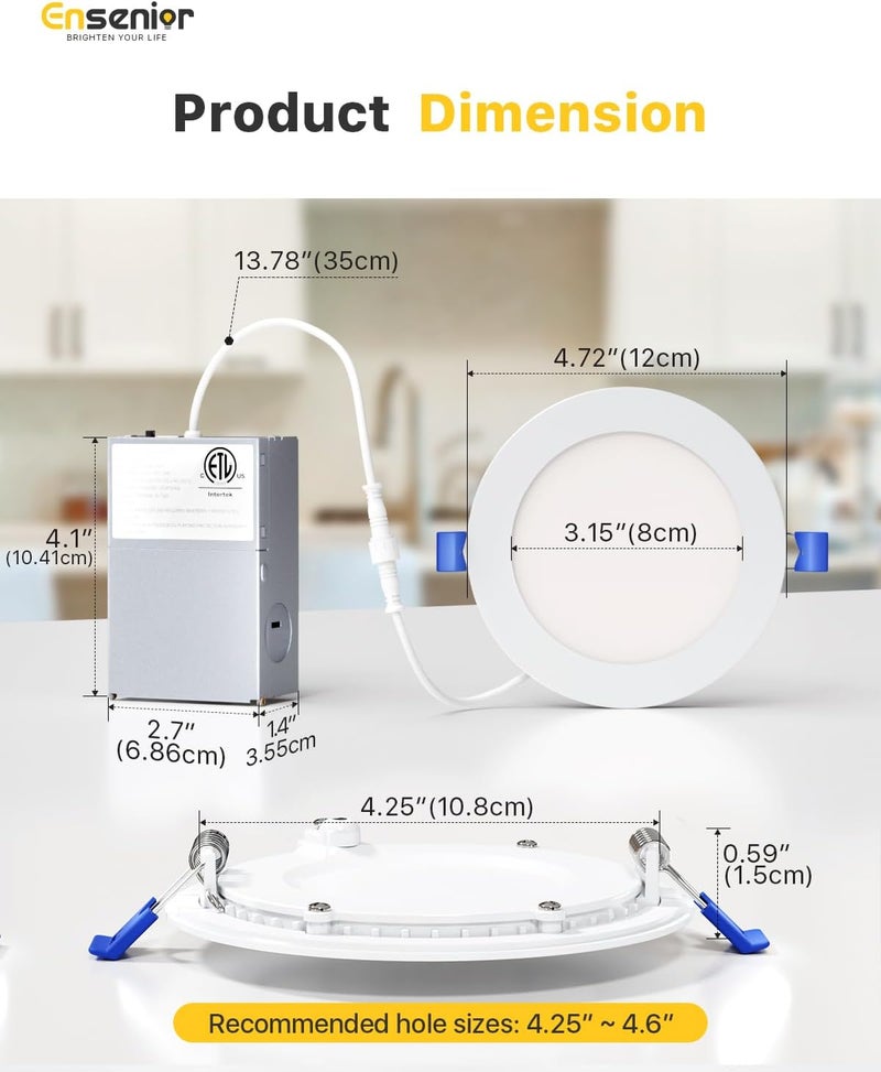 Ensenior 16 Pack 4 Inch LED Recessed Ceiling Light, Dimmable, 2700K-5000K 5CCT, 750LM 9W 120V, High Brightness Canless Wafer Downlight - ETL&FCC&IC - Image 5