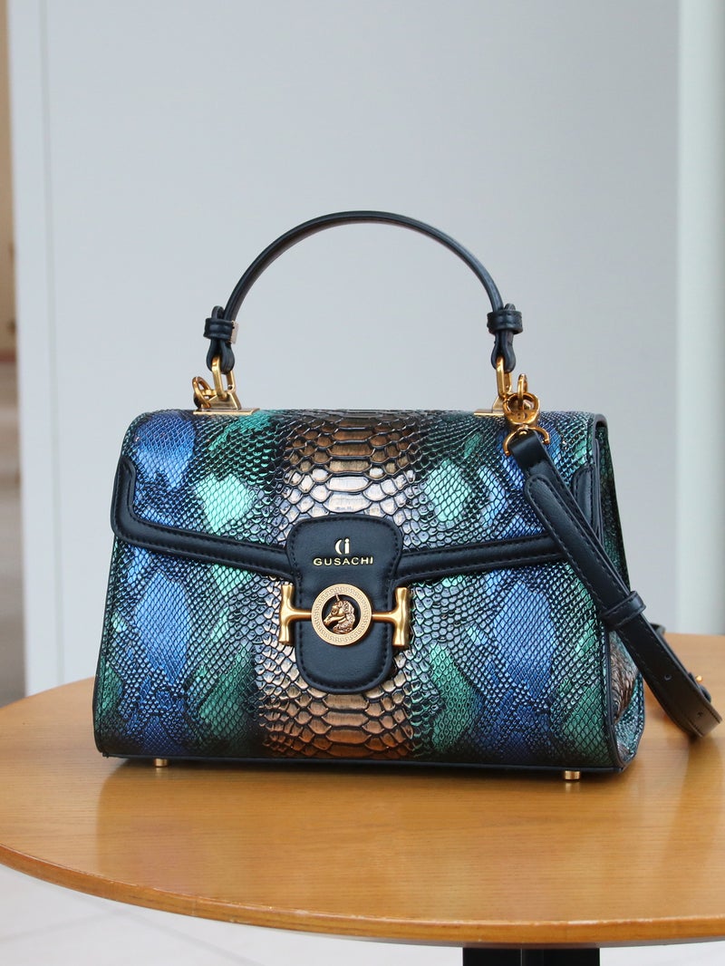 Elegant High-End Light Luxury Women'S Handbag Luxury Blue And Gold Snake Pattern Gradient Mature Elegant Single Shoulder Crossbody Bag - Image 1