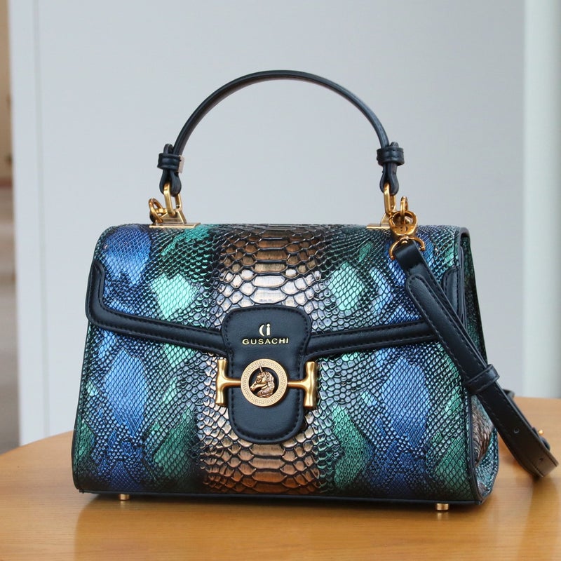 Elegant High-End Light Luxury Women'S Handbag Luxury Blue And Gold Snake Pattern Gradient Mature Elegant Single Shoulder Crossbody Bag - Image 3