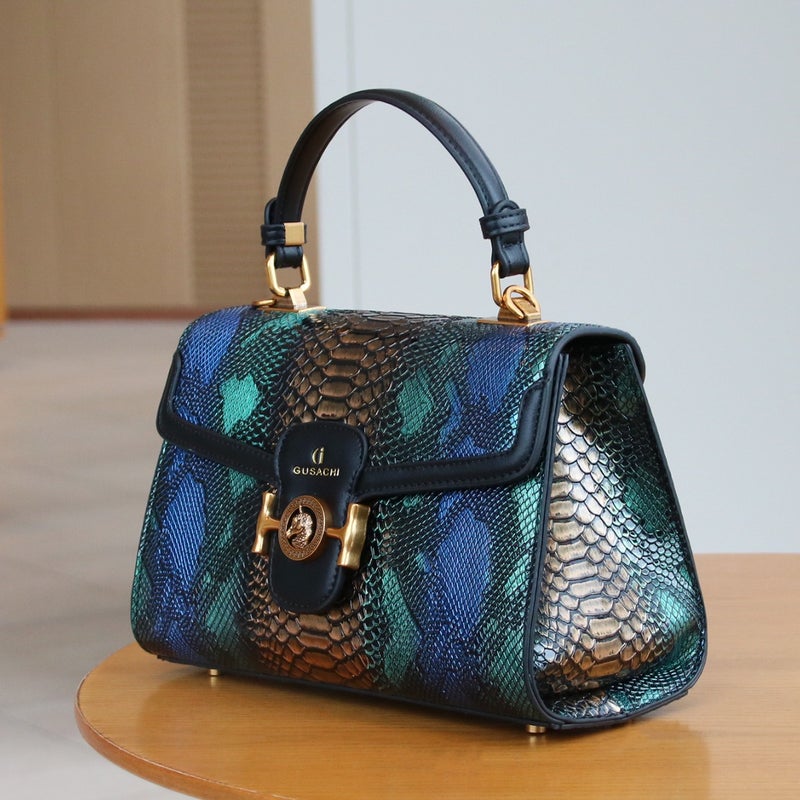 Elegant High-End Light Luxury Women'S Handbag Luxury Blue And Gold Snake Pattern Gradient Mature Elegant Single Shoulder Crossbody Bag - Image 5