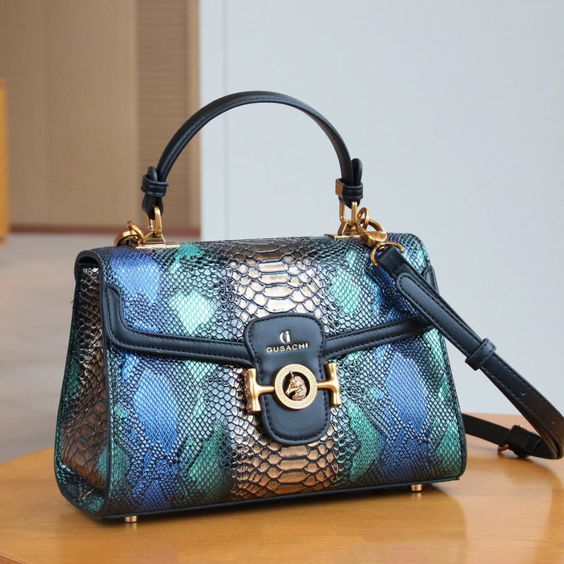 Elegant High-End Light Luxury Women'S Handbag Luxury Blue And Gold Snake Pattern Gradient Mature Elegant Single Shoulder Crossbody Bag - Image 2