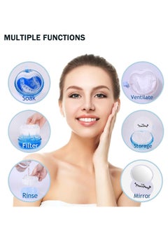 Joyelink Denture Case, Denture Dip Case, Perfect for Travelling, Denture Organiser with Filter and Magnetic Mirror (Blue and White)  - Image 2
