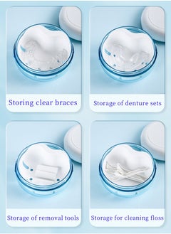 Joyelink Denture Case, Denture Dip Case, Perfect for Travelling, Denture Organiser with Filter and Magnetic Mirror (Blue and White)  - Image 4