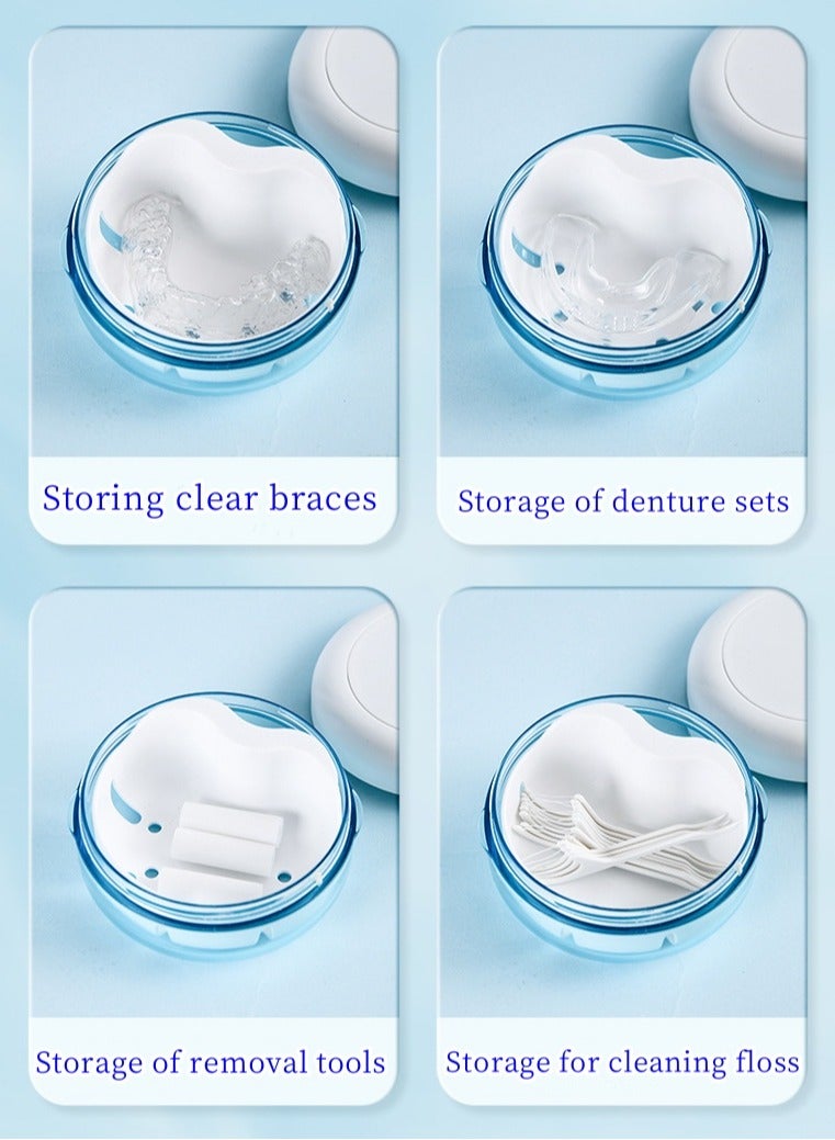 Joyelink Denture Case, Denture Dip Case, Perfect for Travelling, Denture Organiser with Filter and Magnetic Mirror (Blue and White)  - Image 4