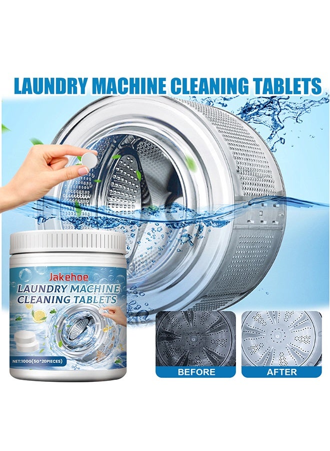 Jakehoe 20 قرصًا لتنظيف الغسالات، أقراص تنظيف عميق، متوافقة مع الغسالات عالية الأداء والتحميل العلوي والأمامي، تنظيف عميق - تزيل البقايا وتعادل الروائح - Image 3