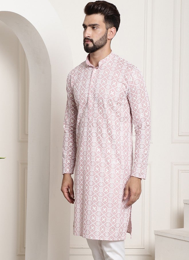 Sojanya قميص كورتا بألوان قطنية مع نقوش عرقية للرجال - Image 4