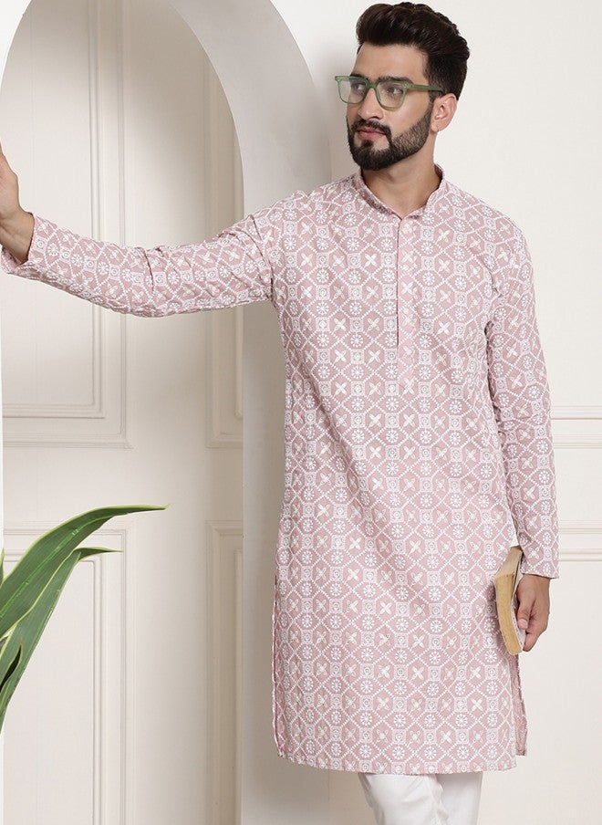 Sojanya قميص كورتا بألوان قطنية مع نقوش عرقية للرجال - Image 1