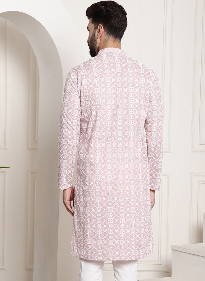 Sojanya قميص كورتا بألوان قطنية مع نقوش عرقية للرجال - Image 5