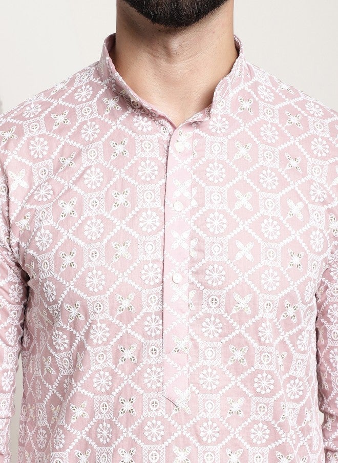 Sojanya قميص كورتا بألوان قطنية مع نقوش عرقية للرجال - Image 2