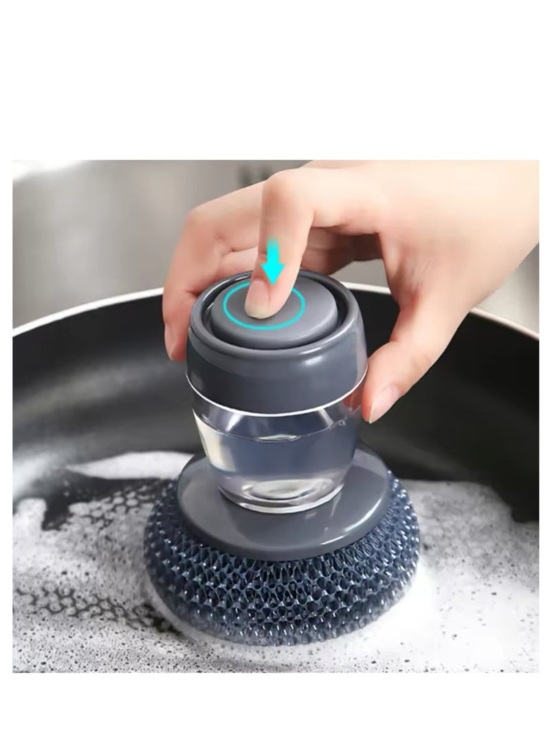BLUE CORAL Stainless Steel Pan Sponge Portable Kitchen Soap Dispensing Utensils Dishwashing Scrubber Brush Dishwasher Cleaning Brush (2-Pack) - Image 1