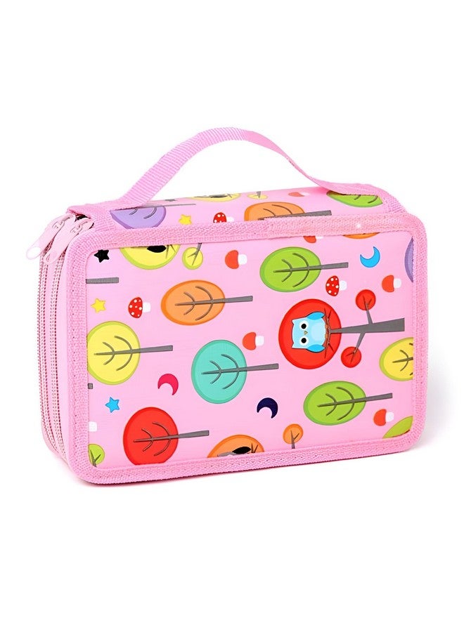 هابي كيدز حقيبة أقلام فنية من هابي كيدز، 32 فتحة، طبقتين، صندوق أقلام قماشي بتصميم فني طبيعي (وردي) - Image 1