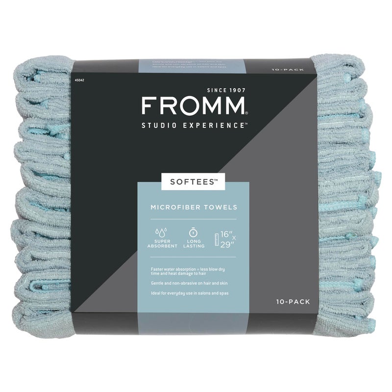 Fromm Softees Microfiber Salon Hair Towels for Hairstylists, Barbers, Spa, Gym in Aqua, 16" by 29", 10 count Perfect Hair Care Towel for Drying Curly, Long, Wavy Hair - Image 1
