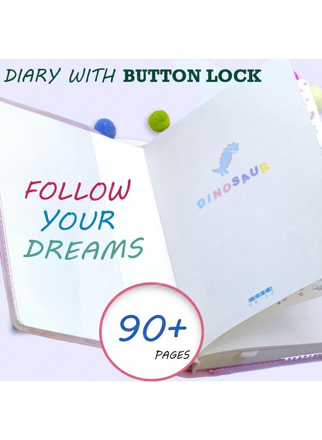 FunBlast FunBlast Diary - A6 Size, Dinosaur Theme Diary, Diary with Button Lock, Diary for Girls, Notepad Diary, Return Gifts for Kids, Diary for Journaling with Silicone Cover (90+ Pages) (Light Green)  - Image 3