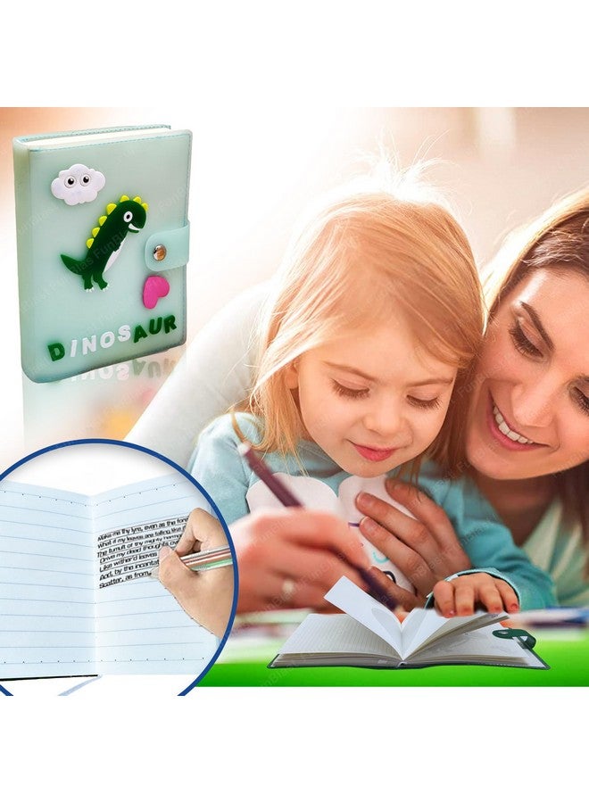 FunBlast FunBlast Diary - A6 Size, Dinosaur Theme Diary, Diary with Button Lock, Diary for Girls, Notepad Diary, Return Gifts for Kids, Diary for Journaling with Silicone Cover (90+ Pages) (Light Green)  - Image 4