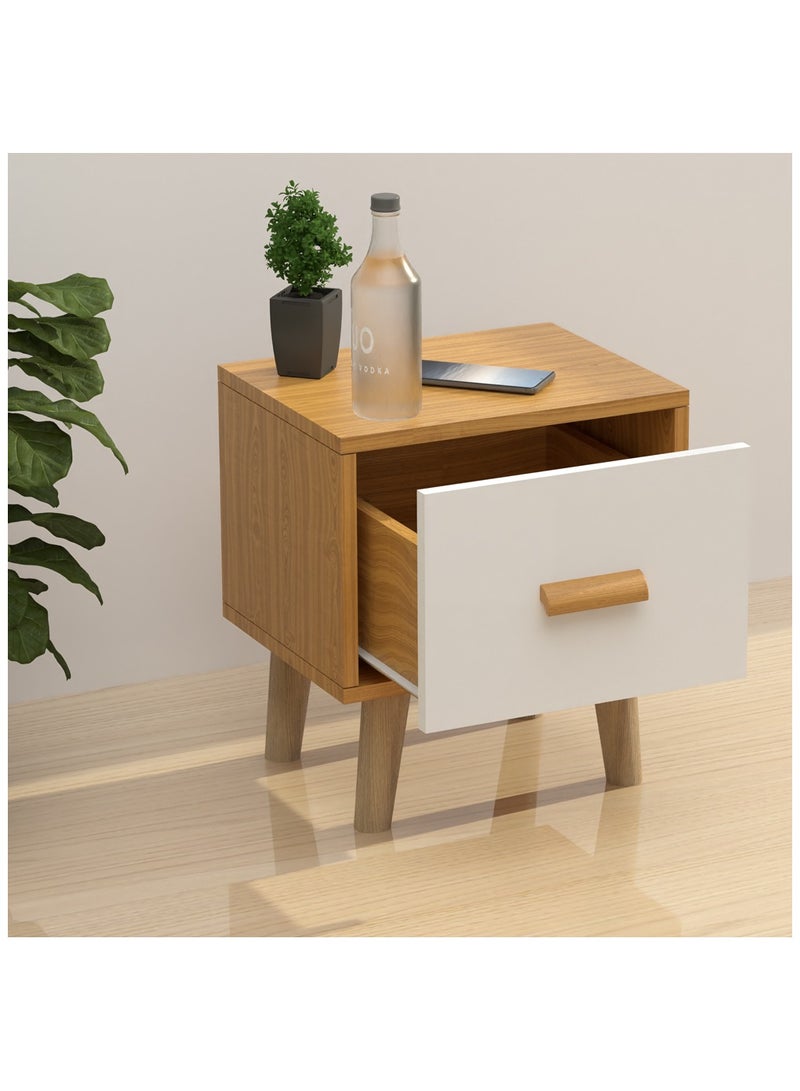 Mahmayi طاولة جانبية خشبية متعددة الوظائف من ماهمايي مع وحدة تخزين بدرج واحد مثالية لغرفة المعيشة المنزلية وأثاث غرفة النوم، عبوة من قطعتين، لون الجوز الأبيض - Image 2